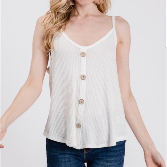 Off white button waffle cami. - Picture 3 of 4